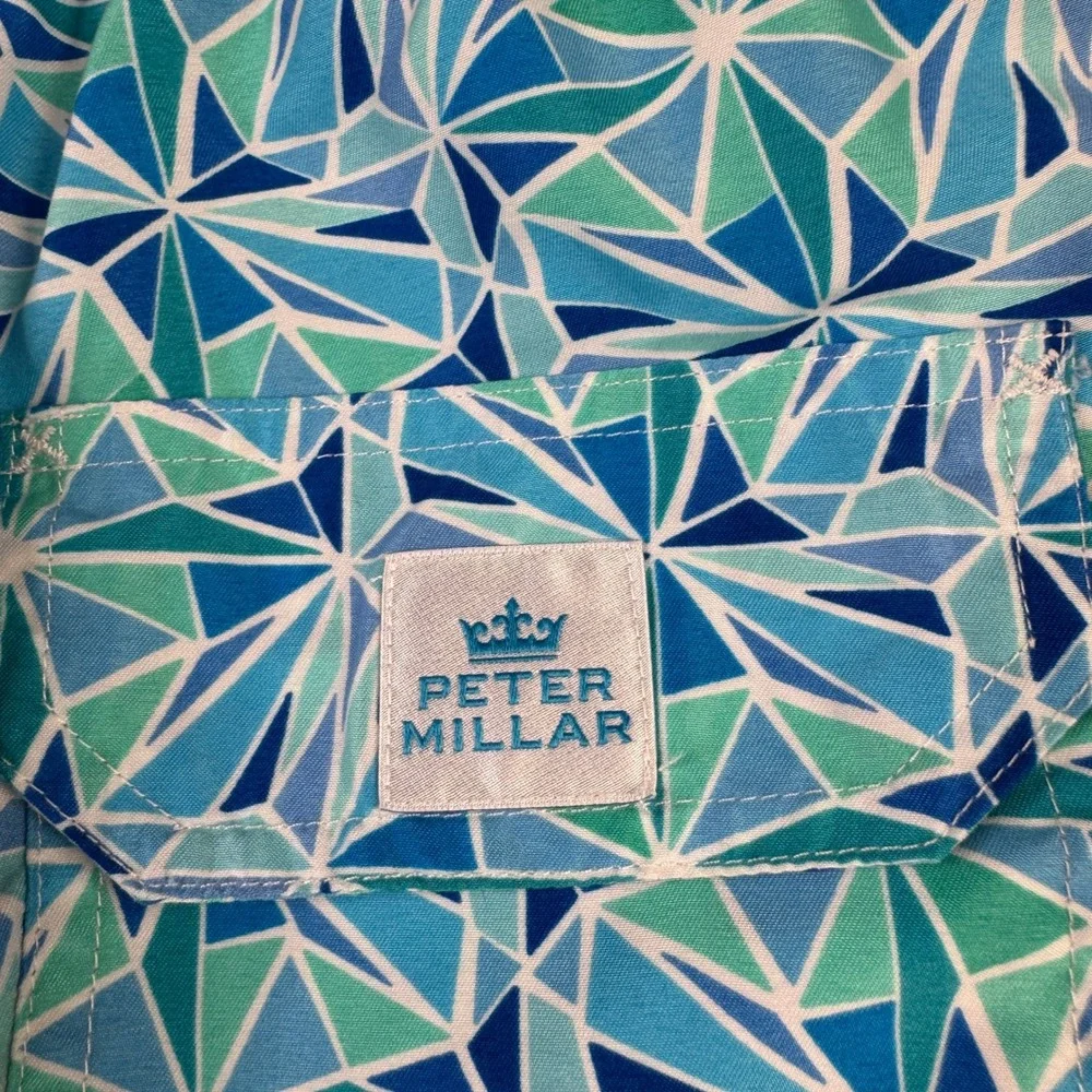 Peter Millar Mens MS16P16 Blue Geometric Mosaic Swim Trunks Shorts Size M